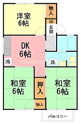 プラム・ハイツC 3DKの間取図画像
