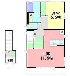 ハイムエイト2D棟 1LDKの間取図画像