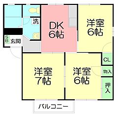 オゾンガーデンB 3DKの間取図画像