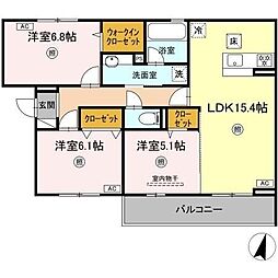ル・シュマン 1階3LDKの間取り