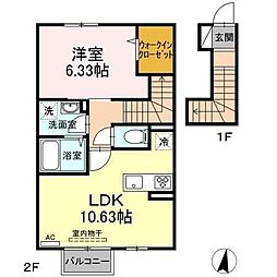 D・クレール・シェソア2 1LDKの間取図画像