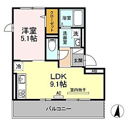 ディアレストコート巨勢 1LDKの間取図画像