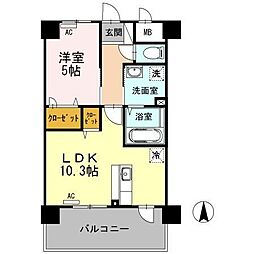 カンフォーラ松原 1LDKの間取図画像