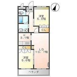 ライフシティ匠 2LDKの間取図画像