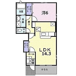 シャンイリーデC 1LDKの間取図画像