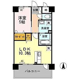 カンフォーラ松原 1LDKの間取図画像