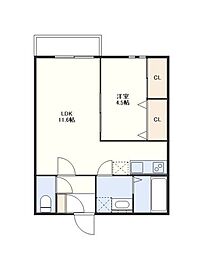 GRANDTIC PLACE ARIFUKUI 1階1LDKの間取り
