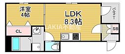 JR大阪環状線 桃谷駅 徒歩7分の賃貸アパート 1階1LDKの間取り