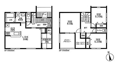 間取り：2025年2月完成予定の新築2階建て住戸♪　約16帖の広々リビングダイニングキッチン