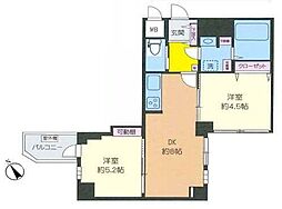 東池袋ハイツ弐番館 2DKの間取図画像