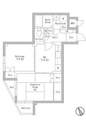 グリーンパーク第6五反野 2DKの間取図画像