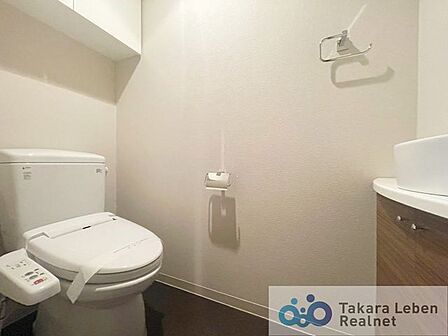 吊戸棚があるので、トイレットペーパーのストックや清掃道具等を収納するのに便利です。