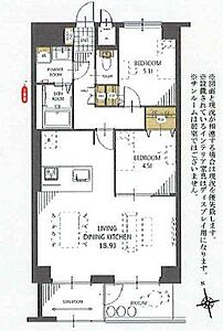間取り:南西向きで陽当たり・通風良好な2LDK。お部屋割りに困らない全居室収納付きです。 間取り:南西向きで陽当たり・通風良好な2LDK。お部屋割りに困らない全居室収納付きです。
