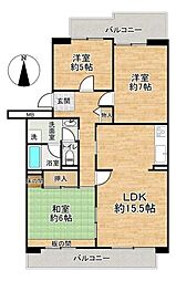 箕面粟生第6団地 3LDKの間取図画像