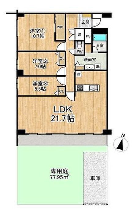 ◆3LDK◆専有面積107.06m2◆専用庭面積77.95m2
