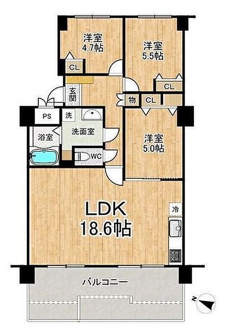 ◆3LDK◆専有面積75.07m2◆バルコニー面積10.80m2