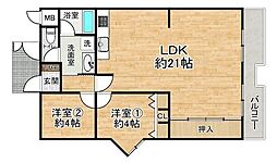 朝日プラザ東豊中 2LDKの間取図画像