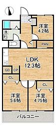 千里スカイハイツ 3LDKの間取図画像