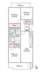 みずほ台団地6-1 3LDKの間取図画像