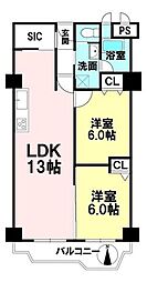 メガロコープ茨木 2LDKの間取図画像