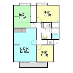 サンビレッジ西大寺A棟 3LDKの間取図画像