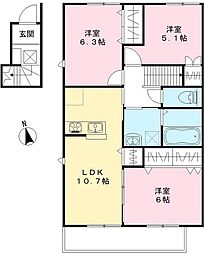 ユアメゾン益野 A 3LDKの間取図画像