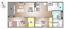 岡山市南区新福1丁目アパート 2LDKの間取図画像
