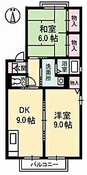 レーベン板野A 2DKの間取図画像