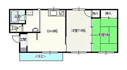 リバーハイツイシダ 2DKの間取図画像