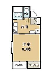 デュエールヤマザキB 1Kの間取図画像
