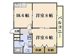センティアム楷 2DKの間取図画像