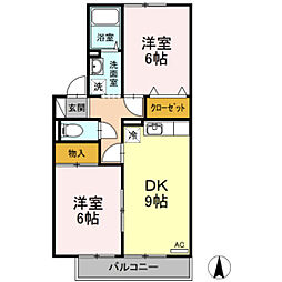 アムールA 2DKの間取図画像