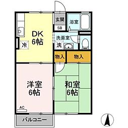 エクセルハイツ森安 2DKの間取図画像
