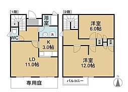 中庄コリーヌ西B 2LDKの間取図画像