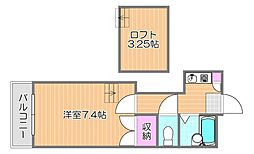 サンライズ 1Kの間取図画像