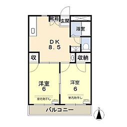 グランドハイツ西長瀬 2DKの間取図画像