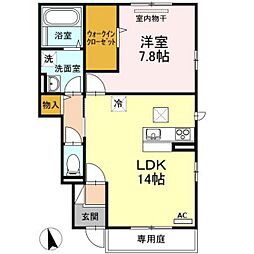 グランドソレイユB棟 1LDKの間取図画像