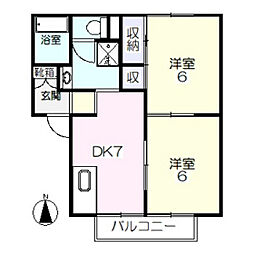 プレジール山陽C 2DKの間取図画像