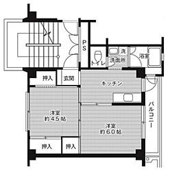 ビレッジハウス早島2号棟 2Kの間取図画像