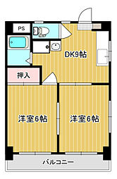 スカイハイツ富第二 2DKの間取図画像