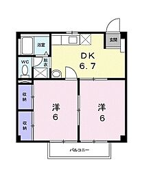 くらしきグリーンハイツ 2DKの間取図画像