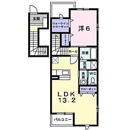 ヴィラ・マーヴェラスB棟 1LDKの間取図画像