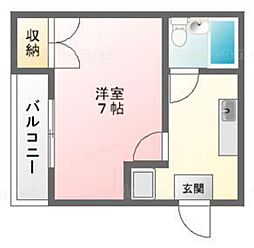 ルーエ旭川B 1Kの間取図画像