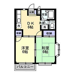 エルディムナンバ 2DKの間取図画像