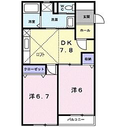 エスメラルダ三浜 2DKの間取図画像