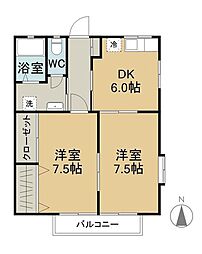 コーポ田園 2DKの間取図画像