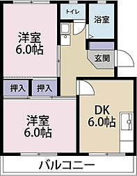 セントポーリアA 2DKの間取図画像