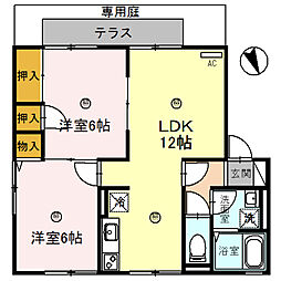 サニーハイツ田寺A棟 2LDKの間取図画像