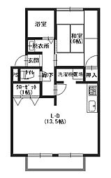 パークハイツ 2階1LDKの間取り