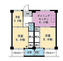 ビレッジハウス書写台4号棟 3DKの間取図画像